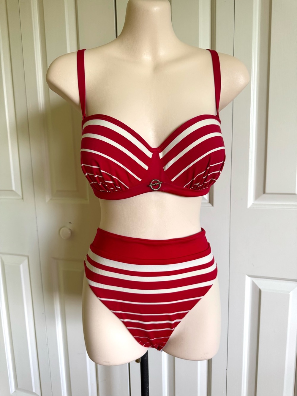 LISE CHARMEL Red/White High Waisted Swimsuit 10